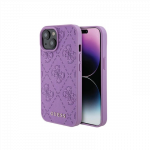 Guess GUHCP15SP4EPMU iPhone 15 6,1 colio purpurinis / &scaron;viesiai violetinis kietas dėklas, odinis 4G &scaron;tampuotas