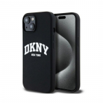 DKNY Apple iPhone 15 dėklas, skysto silikono, baltos spalvos, su spausdintu logotipu, MagSafe Black