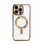 &bdquo;iLike Apple iPhone 15 Pro&ldquo; galvanizuoto TPU dėklas su &bdquo;MagSafe&ldquo; skaidraus aukso spalvos