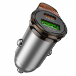 Automobilinis įkroviklis Hoco USB A + USB C QC3.0 PD 43W + laidas USB C į USB C NZ16A, metalo pilkos spalvos