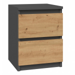 Topeshop M2 ANTRACYT / ARTISAN naktinis staliukas / naktinis staliukas su 2 stalčiais Antracito, Ąžuolo, Mediena