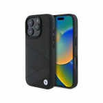 BMW Signature Leather Crossing Lines Pattern iPhone 16 Pro dėklas &ndash; juodas
