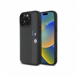 BMW M perforuotas trispalvis detalių linijos iPhone 16 Pro Max dėklas &ndash; tamsiai pilkas