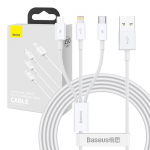 USB laidas 3in1 Baseus Superior Series, USB į micro USB / USB-C / Lightning, 3.5A, 1.5m (baltas)