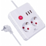 &bdquo;Maclean&ldquo; maitinimo lizdas, ilgintuvas, 2 lizdai + 3xUSB, 110-240V AC 50 / 60Hz, 2.1A max 2500W, 3 m, baltas, MCE388 W