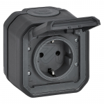 Vir&scaron;tinkinis 1vt. ki&scaron;tukinis lizdas Plexo Legrand 069799L (IP55, juodas, su įžeminimu)