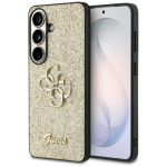 &bdquo;Guess&ldquo; fiksuoto blizgučių dizaino metalinis dėklas &bdquo;Samsung Galaxy S26&ldquo; &ndash; auksinis