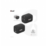 Club 3D Club3D kelioninis įkroviklis 65W GAN technologija, 3 prievadai (2xUSB-C + USB-A), PPS, &bdquo;Power Delivery&ldquo; (PD) 3.0