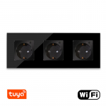 Trivietis WiFi ki&scaron;tukinis lizdas su stikliniu rėmeliu Feelspot, juodas