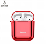 Baseus metalinis blizgus itin plonas silikoninis apsauginis dėklas su kabliuku, skirtas &bdquo;Airpods 1&ldquo; / &bdquo;2&ldquo;, raudonas