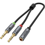UNITEK Y-C957ABK 3.5mm Mini-Jack Audio Splitter kabelis, Female uz 2x Male, 20 cm, Melns