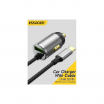 Automobilinis įkroviklis Essager 'Bee' pilkas 20W (1xQC3.0) + integruotas 'Type-C' laidas