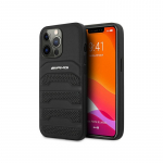 AMG AMHCP14LGSEBK iPhone 14 Pro 6.1 'juodas / juodas kietas dėklas, odinės įspaudos linijos