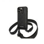 Karl Lagerfeld KLHCP14LSTMMK iPhone 14 Pro 6.1' kietas dėklas juodas / juodas Monogramos plok&scaron;telės logotipo dirželis