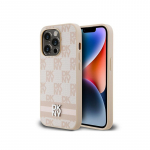 DKNY Leather Checkered Mono Pattern Printed Stripes dėklas, skirtas iPhone 14 Pro - rožinis