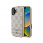 DKNY languotas ra&scaron;tas ir spausdintos juostelės iPhone 16 dėklas &ndash; rožinis
