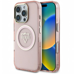 Guess IML metalo kalnų logotipas MagSafe iPhone 16 Pro Max dėklas &ndash; rožinis