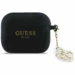 &bdquo;Guess&ldquo; silikoninis 4G &bdquo;Charm&ldquo; dėklas, skirtas &bdquo;AirPods Pro 3&ldquo; &ndash; juodas