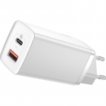 Baseus Wall Quick Charger GaN2 Lite 65W USB + USB-C QC4+ PD3.0 SCP FCP AFC White