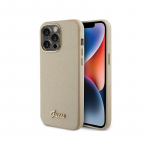 Guess Glitter Glossy Script dėklas iPhone 15 Pro - auksinis