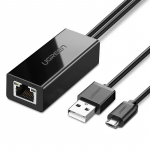 Ugreen 30985 i&scaron;orinė tinklo plok&scaron;tė, skirta Chromecast su mikro USB / USB-A jungtimis 100Mb / s 1m - juoda