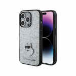 Karl Lagerfeld Fixed Glitter Choupette Logo Metal Pin Case iPhone 15 Pro &ndash; Sidabrinis
