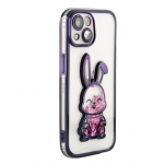 iLike Apple iPhone 15 silikoninis dėklas, spausdintas, &bdquo;Desire Rabbit&ldquo;, violetinis