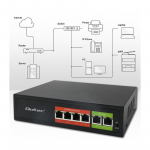 &bdquo;Qoltec FAST Ethernet PoE&ldquo; komutatorius, 4x RJ45 PoE, 2x RJ45 Uplink, 65W, 10 / 100 Mb/s