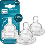 Philips Avent Pretkoliku baro&scaron;anas pudeļu silikona knupī&scaron;i ātras plūsma 6M+ (2 gab.) SCY764 / 02