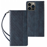Magnetinio dirželio dėklas, skirtas iPhone 14 Plus Flip Wallet Mini Lanyard Stand Blue