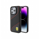 Ferrari Perforated Waves Metal Logo dėklas, skirtas iPhone 15 Pro - juodas