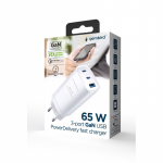 USB Įkroviklis - Gembird TA-UC-PDQC65-01-W 3 Prievadų 65 W GaN USB Power Delivery