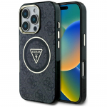 Guess IML Metal Glitter 4G Circle Triangle MagSafe dėklas, skirtas iPhone 16 Pro &ndash; juodas