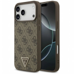 &bdquo;Guess&ldquo; odinis dėklas &bdquo;Apple iPhone 17 Pro Max&ldquo; su &bdquo;MagSafe&ldquo; lipduku, rudas, su trikampiu.