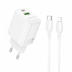 Įkroviklis Borofone BN27 20W USB-C / USB-A + USB-C į Lightning kabelis 1.0m baltas