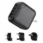 INVZI GanHub 3x USB-C + USB sieninis įkroviklis, 100 W, ES / JK / AU / JAV (juodas)