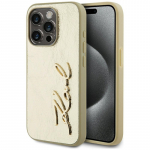 Karl Lagerfeld Wrinkled Metal Signature iPhone 15 Pro Max dėklas &ndash; auksinis