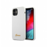 Guess GUHCP12SLSLMGWH iPhone 12 mini 5,4 colio baltas / baltas kietasis metalinis logotipo scenarijus