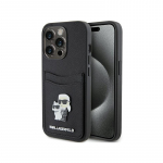Karl Lagerfeld Saffiano Cardslot KarlChoupette Metal Pin dėklas iPhone 15 Pro - juodas