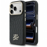 &bdquo;Karl Lagerfeld Croco KL Script Logo MagSafe&ldquo; dėklas, skirtas &bdquo;iPhone 17 Pro&ldquo; &ndash; juodas