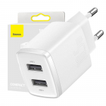 &bdquo;Baseus Baseus&ldquo; kompakti&scaron;kas greitasis įkroviklis, 2x USB, 10,5 W (baltas)
