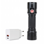 PNI Adventure F200 aliuminio dvigubo žibintuvėlio komplektas su LED, 4000mAh baterija, 3 didelės diafragmos LED ir viena
