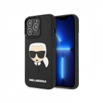 Karl Lagerfeld KLHCP14LKH3DBK iPhone 14 Pro 6.1 'juodas / juodas kietas dėklas, 3D guma Karlo galva