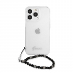 &bdquo;Guess&ldquo; Apple iPhone 13 Pro PC Script and Black Pearls dėklas permatomas