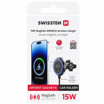 Swissten Airhold Magnētiskais Automa&scaron;īnas Turētājs ar Bezvadu Lādētāju 15W / 7.5W (saderīgs ar MagSafe)