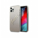 Guess GUHCP12LPCUGLSGO iPhone 12 Pro Max 6,7 colio auksinis / auksinis kietas dėklas Glitter Gradient Script