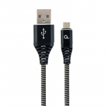 &bdquo;Gembird Premium&ldquo; medvilninis pintas &bdquo;Micro USB&ldquo; įkrovimo ir duomenų kabelis, 2 m, juodas / baltas