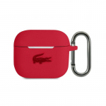 Lacoste Apple Airpods 3 skysto silikono dėklas su blizgiu spausdinimo logotipu, raudonas