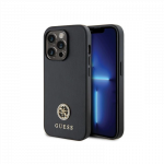 Guess GUHCP15LPS4DGPK iPhone 15 Pro 6,1 colio juodas / juodas kieto dėklo Strass Metal logotipas