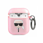 Karl Lagerfeld KLA2UKHGP AirPods dangtelis raudonas / rožinis Blizgučiai Karlo galva